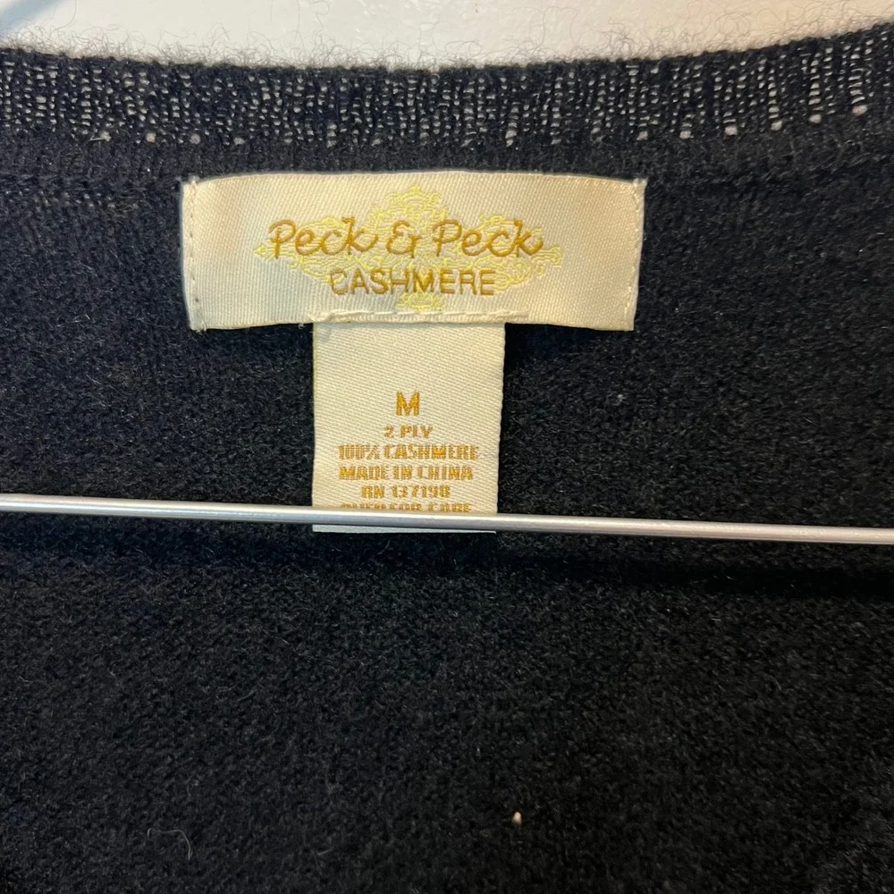 Peck & Peck Womens Sweater 100% 2-Ply Cashmere‎ V-Neck Black Medium